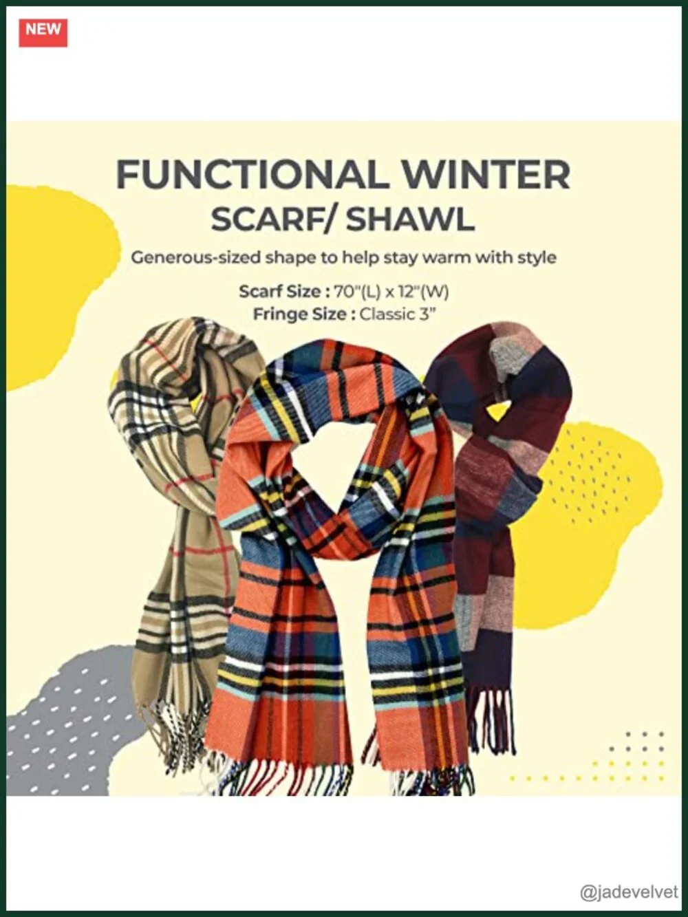 Soft Cashmere Feel Acrylic Plaid Scarf with Fringe Tassel Winter Accessory